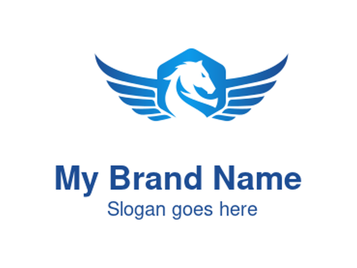 Dynamic Blue Winged Horse Hexagon Logo - Ideal for Tech, Security, Financial, Sports, and Automotive Brands Seeking a Symbol of Speed, Strength, and Innovation